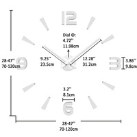 Horloge murale DIY silencieuse sans cadre 120 cm, effet miroir argenté brillant, pour villa, Airbnb, maison, salon, salle de lecture, décoration, cadeau