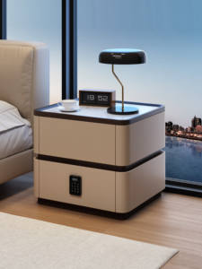 Nouvelle Table de Chevet 2025 en Bois Massif, Design Minimaliste Moderne avec Verrouillage par Mot de Passe et Rails Silencieux, 2 Tiroirs – Meilleure Vente - Product Image 1