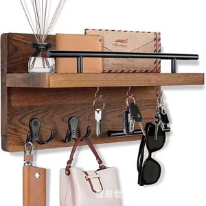 Wooden Wall Mounted Key Rack With <b>Shelf</b> And <b>Hooks</b> For Entryway Storage - Product Image 4