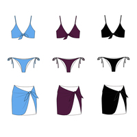 Damen Einfarbiges 3-Teiliges Bikini-Set Großhandel Bikini-Oberteil Seitlich Gebundener Bikini-Unterteil Mit Wickel-Sarong Strandrock Badeanzug