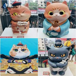 Duo <span class=keywords><strong>de</strong></span> chats gardiens Statues en <span class=keywords><strong>fibre</strong></span> <span class=keywords><strong>de</strong></span> <span class=keywords><strong>verre</strong></span> <span class=keywords><strong>de</strong></span> style chinois <span class=keywords><strong>de</strong></span> style moderne Chapeau officiel Bras croisés Grand petit ensemble Paysage urbain - Product Image 6