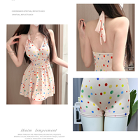 Robe à volants à pois imprimée numériquement colorée à col halter pour filles, idéale pour l'automne et la plage