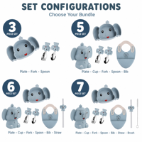 Ensemble de sevrage pour bébé éléphant Bol en silicone de qualité alimentaire sans BPA pour bébé Plaque d'aspiration pour sevrage led Cuillère Toddler Kids Feeding Dinnerware