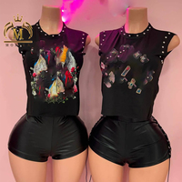 Nouvel ensemble tendance pour femmes : chemise imprimée strass et short lacé, 2 pièces, style Y2K sexy, collection 2026