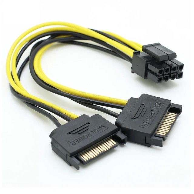 SATA 15Pin to 8Pin 6+2 PCIe Graphics Card Power Cable 1 to 2 Splitter Adapter PC Cable Harness