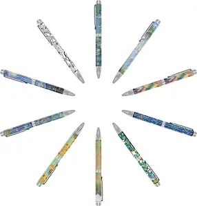 Luxe Custom Ontwerp Balpennen Elegante Rvs Meta Rollerball Pen Kerstcadeau Set Bloemen Printing Pen