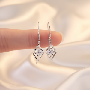 ต่างหูแบบห้อยทำจากทองขาวประดับพลอยเทียมแบบกรงเล็บสำหรับผู้หญิงเครื่องประดับงานแต่งงานแบบคลาสสิก E1922 - Product Image 2