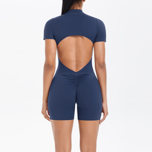 Body sans manches pour femmes exercice manches courtes <span class=keywords><strong>combinaison</strong></span> zippée sur le devant coupe ajustée barboteuse <span class=keywords><strong>combinaison</strong></span> de yoga - Product Image 4