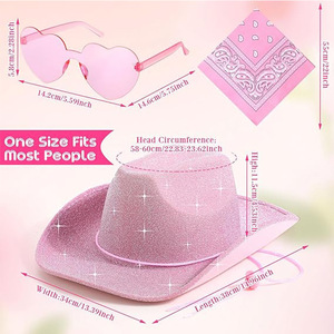 Sombrero de Vaquero Rosa con Brillantina, Juego de Tres Piezas, Estilo Occidental, Sombrero de Vaquero para Halloween, Festivales y Fiestas - Product Image 3