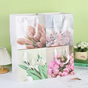 한국 재활용 꽃 선물 휴대용 포장 가방 튤립 패턴 휴대 튤립 카네이션 꽃다발 꽃 가방