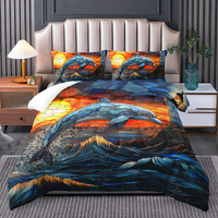 Ensemble de couette 3D dessin animé avec des planètes violettes et bleues, motif dauphins et baleines pour enfants, garçons et filles, thème océan, ensemble de literie 3 pièces