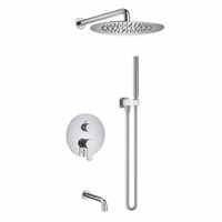 Kit de douche encastré moderne chromé à trois fonctions, mitigeur mural avec poignée, bouton de commande intégré chaud/froid, jet de pluie intérieur