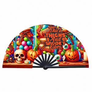 Éventails en bambou peints sur mesure, très demandés, thème Clack Rave Boots on the Ground pour Halloween, éventails Clack d'Halloween - Product Image 3