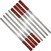 Brochettes plates en acier inoxydable avec manche en bois, réutilisables, pour kebab et shish kabob, idéales pour les grillades et les fêtes