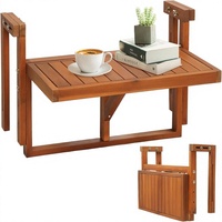 Table suspendue pliante pour balcon en bois d'acacia de 22 pouces - Hauteur et largeur réglables, couleur bois naturel rectangulaire