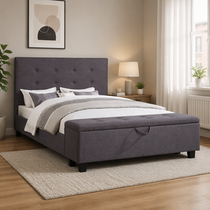 <span class=keywords><strong>Lit</strong></span> plateforme rembourré en lin gris avec repose-pieds ottoman de rangement, tête de <span class=keywords><strong>lit</strong></span> capitonnée, meubles de chambre à coucher, aucun sommier tapissier nécessaire - Product Image 4