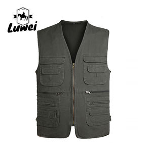 2024 Multi-Bolsillo cuello en V algodón liso personalizado utilidad camiseta sin mangas chaleco ropa de hombre hombres chalecos de algodón chalecos de pesca - Product Image 4
