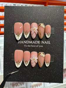 Presse à ongles artificielle en gros d'usine peinte à la main noir <span class=keywords><strong>beige</strong></span> française style amande ongles artificiels réutilisables - Product Image 3