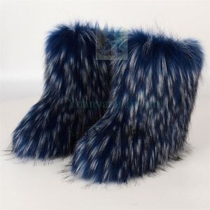 Stivali di pelliccia al ginocchio per <span class=keywords><strong>donna</strong></span> taglia 12 lago <span class=keywords><strong>blu</strong></span> rosa grigio peloso in pelliccia di metà polpaccio da <span class=keywords><strong>donna</strong></span> stivali di pelliccia - Product Image 3