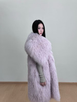 Manteau en vraie fourrure de mouton tibétain rose pâle pour femme, long manteau en fourrure de mouton de Mongolie bouclée, véritable manteau en fourrure de mouton brun