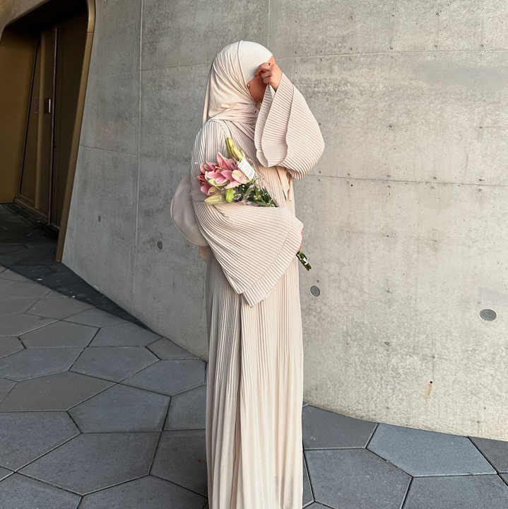 Dubai Long-Sleeved Abaya with Flared Hem for a Sophisticated Look In Color Teal Blue