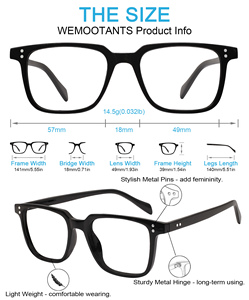 Gafas Retro de Montura Cuadrada Negra Extra Grandes para Mujer, Ligeras, con Protección Anti-Luz Azul y Detalles Metálicos - Product Image 2