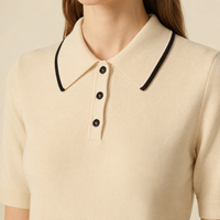 Pull en tricot à col polo pour femme ODM, pull en laine à manches courtes pour femme