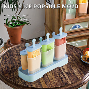 Plastic PP 6-Piece Ice Pop Mold Set Reusable with Lid and Bin Bpa Free Dishwasher Safe Food Grade Material Capacity <1L - Product Image 2