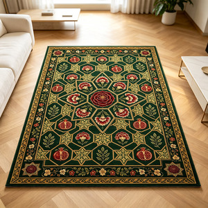 Alfombra Floral Vintage Verde Oscuro, Antideslizante de TPR, Plegable y Lavable, para Sala de Estar, Dormitorio, Habitación Infantil, Alfombra Grande de Lujo Personalizada - Product Image 4