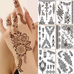 Black Henna Lace Mandala Flower Temporary <b>Tattoo</b> Sticker Waterproof Arm Body Art for Wedding Party - Product Image 1