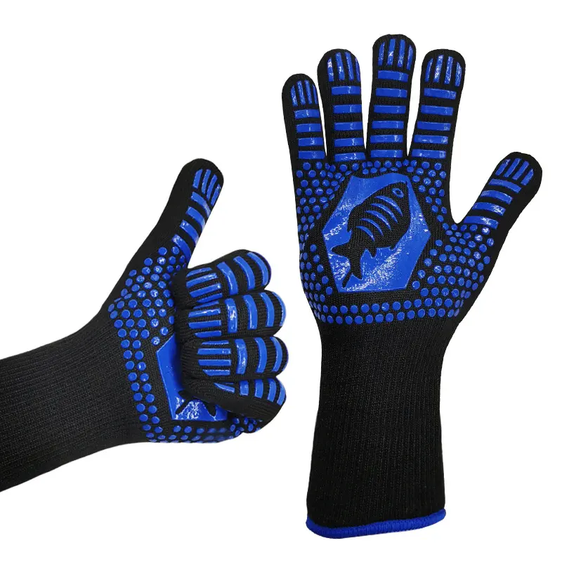 Aramid high temperature resistance 800 degrees barbecue microwave oven heat insulation silicone non slip BBQ gloves