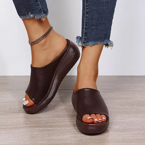 Sandales compensées tendance pour femmes, à bout ouvert, surdimensionnées, pour la plage, vente chaude - Product Image 3