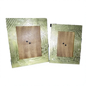 Rectangle Metal Photo <b>Frame</b> with Embossed Pattern Brass Finish Durable Decorative Home Wall Art - Product Image 1