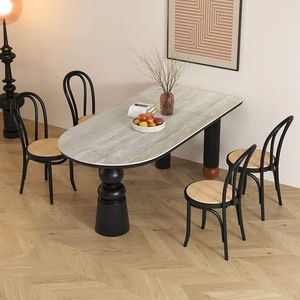 โต๊ะรับประทานอาหารไม้เนื้อแข็งทรงวงรี ดีไซน์ทันสมัยเรียบง่าย แข็งแรงทนทานสำหรับห้องรับประทานอาหาร - Product Image 4