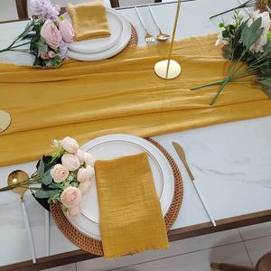 Décoration <span class=keywords><strong>de</strong></span> <span class=keywords><strong>table</strong></span> serviettes jaunes en mousseline douce torchon en coton uni 100% serviettes en tissu couleur moutarde faites à la main - Product Image 2
