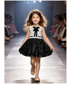 Robe noire à sequins et pied-de-poule pour jeunes filles - Product Image 1