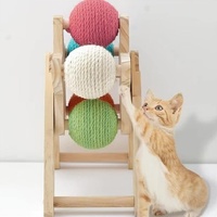 Balle à gratter pour chat, jouet interactif rotatif pour animaux de compagnie, avec support en bois