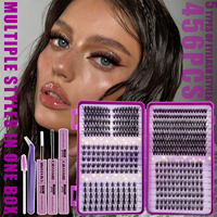 Kit d'extension de cils DIY 456 pièces avec colle, pince à cils, styles variés, cils individuels effet manga et wispy
