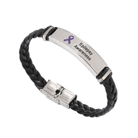 Bracelet en acier inoxydable et cuir tressé de conception unique faisant un ruban violet inspiré des bijoux de sensibilisation à l'épilepsie