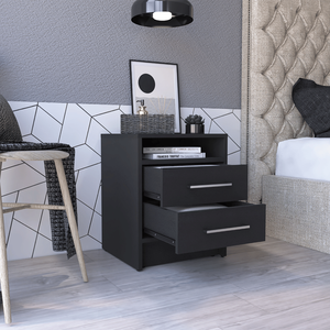 DB DEPOT-Mesita de noche moderna de mediados de siglo, dos cajones de madera maciza, color negro, ensamblados para uso en apartamentos - Product Image 4