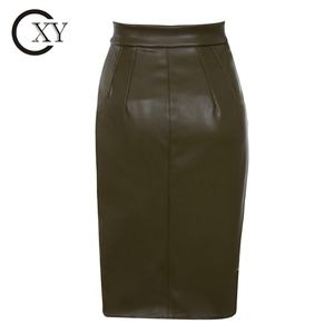 Jupes pour dames personnalisées Jupes marron élégantes en PU Jupes en cuir longueur genou - Product Image 5