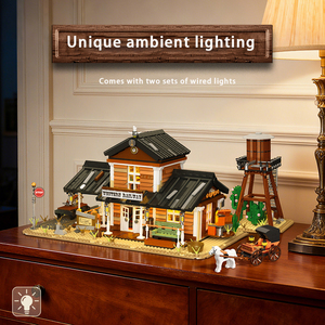 Kit de Construcción de Estación Ferroviaria del Oeste de 3288 Piezas, 2 Pisos Desmontables, Luz LED, Carro Deslizante, Decoración STEAM para el Hogar, Regalo para Niños - Product Image 5