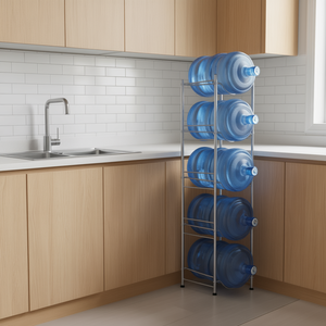 Support à bouteilles d'eau en argent à une seule rangée, 5 niveaux, pour 5 bouteilles, solution de rangement pour la cuisine - Product Image 2