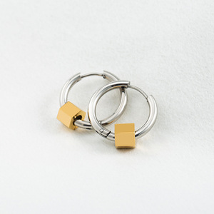 Hoop Earrings <b>Titanium</b> Steel Geometric Cube Design Men's Fashion Jewelry Summer 2022 - Product Image 4