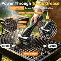 Brosse de nettoyage pour barbecue rechargeable avec tête rotative, système de sécurité et déflecteur en acier inoxydable, outil de nettoyage pour barbecue extérieur