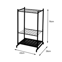 Étagère de rangement pour outils de jardin à 3 niveaux en acier noir, protégée contre la corrosion, galvanisée et revêtue de peinture en poudre, pour garage, capacité de 35 roues