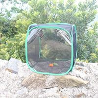 Petite cage d'élevage d'insectes en maille noire respirante à motif uni avec armature en fil d'acier, garniture verte, fermeture éclair, cage pop-up pour animaux de compagnie toutes saisons