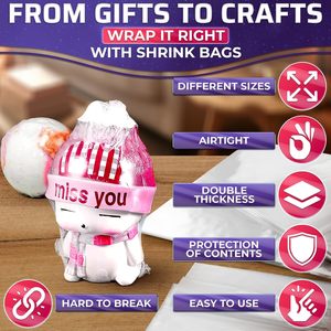 <b>Heat</b> Shrink <b>Wrap</b> Bags 3.9x5.9 In 120Pcs 7.6x9.6 In 50Pcs 9.6x11.6 In 30Pcs Clear PVC For Gift Packaging With Hair Dryer - Product Image 4