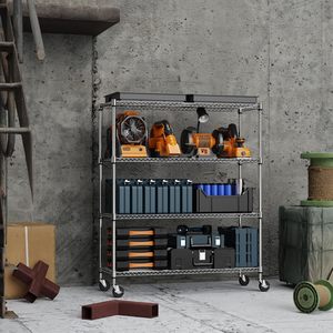 MZG Adjustable 4 <b>Shelf</b> Basement <b>Wire</b> <b>Shelf</b> Unit Heavy Duty Storage Organizer Garage Utility Rack Metal <b>Wire</b> Shelving with Wheels - Product Image 2