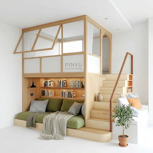 Cama alta nórdica <span class=keywords><strong>de</strong></span> madera con escaleras <span class=keywords><strong>de</strong></span> almacenamiento integradas, <span class=keywords><strong>armario</strong></span> personalizado para microapartamentos, carpintería para toda <span class=keywords><strong>la</strong></span> casa - Product Image 4